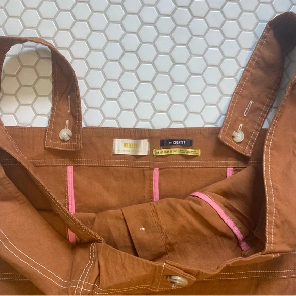 Portside Button-Front Jumpsuit by Maeve Anthro Brown Wide Leg Colette size 16W - Picture 8 of 11